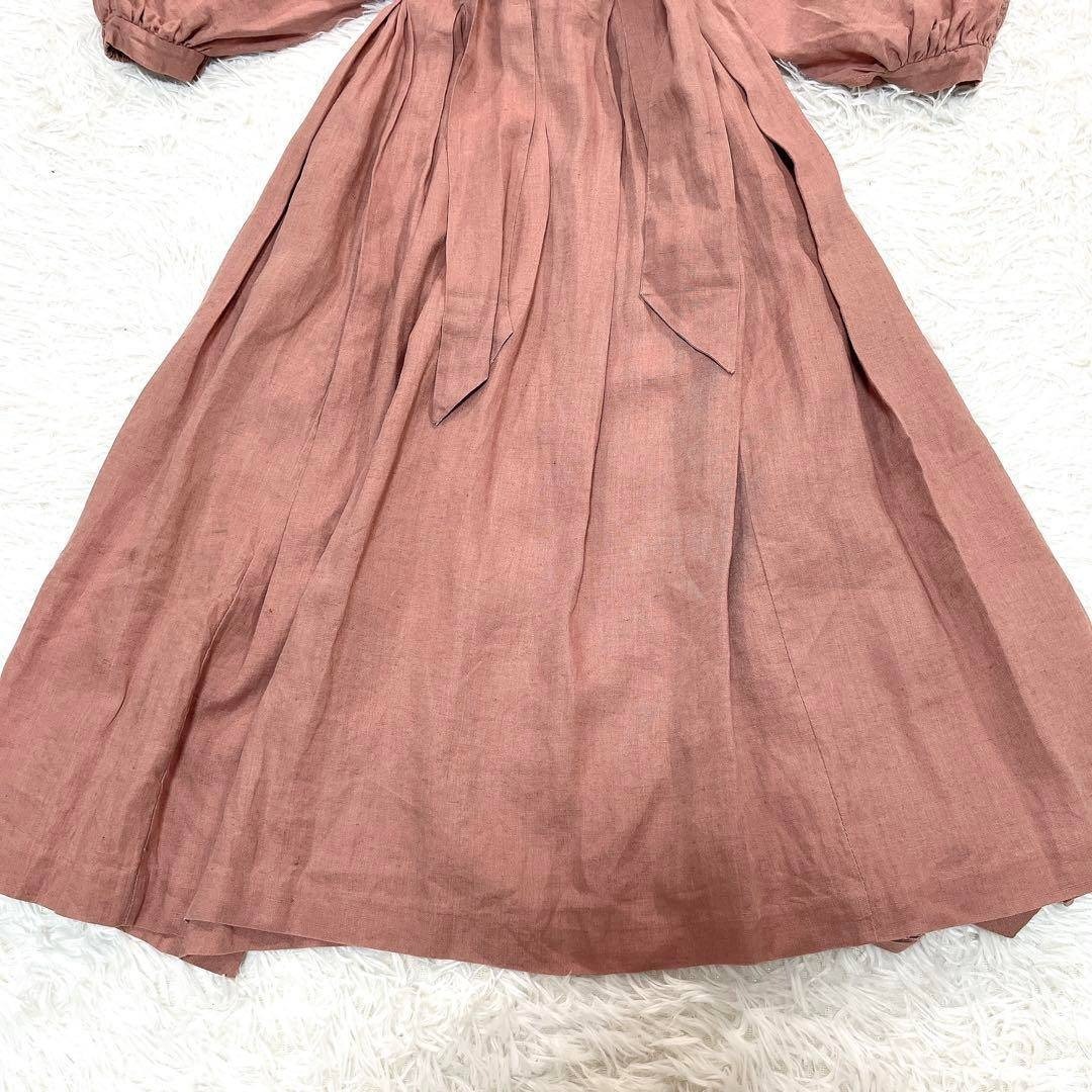 マイラン　ボリュームスリーブ　ワンピース ベルト　リネン　麻　100% マイラン ボリュームスリーブ ワンピース ベルト リネン 麻 100%