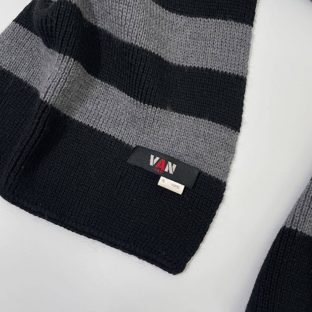 VAN Jacket(ヴァンヂャケット)のVAN JAC ヴァンヂャケット ポイントボーダー ニットマフラー ブラック グレー メンズのメンズ その他(その他)の商品写真