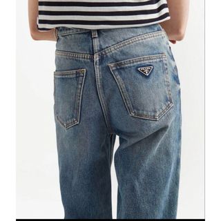 プラダ(PRADA)のPrada ハイウエスト5 ポケット ブリーチジーンズ 三角ロゴ(デニム/ジーンズ)