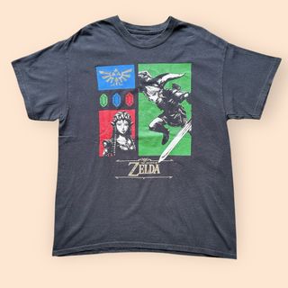 ゲームT ゼルダの伝説 プリント Tシャツ ブラック クルーネック
