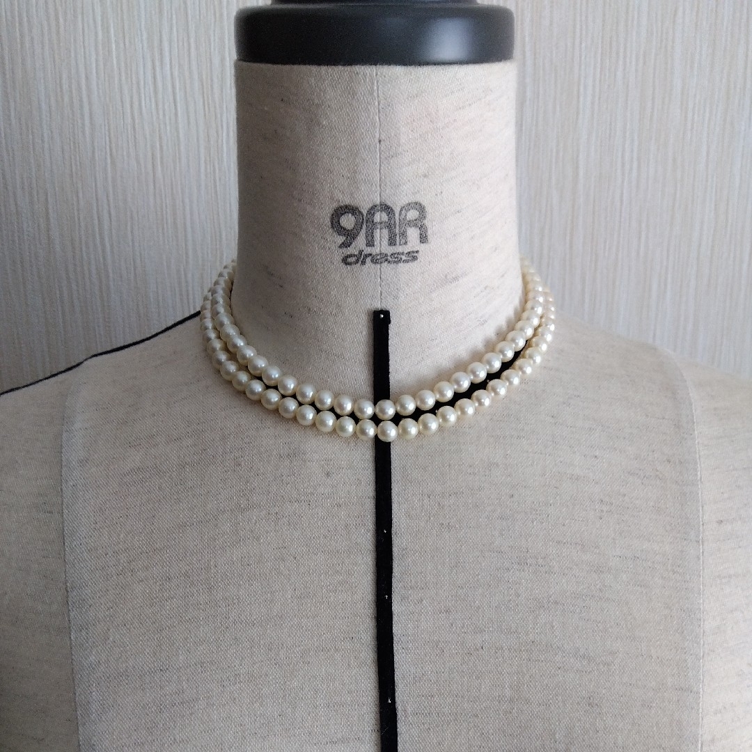 あこや真珠 2連 ネックレス ショートネックレス ピアス イヤリング レディースのアクセサリー(ネックレス)の商品写真