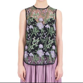 美品♡マメクロゴウチ ボタニカルレースドレス ワンピース 袖刺繍 紺 M Mame Kurogouchi(マメ) Botanical Lace Sleeves I-Line Dress