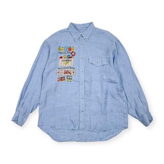 カステルバジャック(CASTELBAJAC)のリネン100% Jean Charles de Castelbajac Sport カステルバジャック 刺繍 デザイン 長袖シャツ 2/ブルー メンズ ゴルフ(その他)