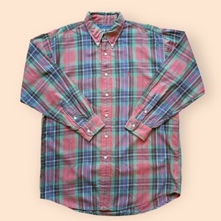 ラルフローレン(Ralph Lauren)の90s ラルフローレン ブレア チェック 長袖 ボタンダウンシャツ 刺繍ロゴ L(シャツ)