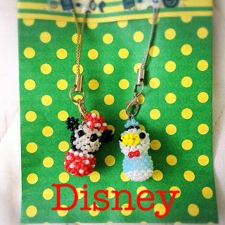 ディズニー(Disney)のDisney ビーズ ストラップ　キーホルダー　ミニー　ドナルド　ハンドメイド(キーホルダー/ストラップ)