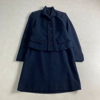 バーバリー(BURBERRY)の美品　バーバリーロンドン　セットアップ　スーツ　ツイード調　フリンジ　ネイビー(セット/コーデ)