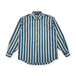 USA製 90s DOCKERS ドッカーズ LONG SLEEVE ストライプ 長袖シャツ M/ブルー×グリーン メンズ ビンテージ リーバイス(シャツ)