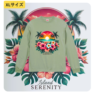 n194【新品未使用】ハイビスカス リゾート 南国風 ロンT　XLサイズ(Tシャツ/カットソー(七分/長袖))