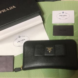 プラダ(PRADA)のプラダ PRADA サフィアーノ 長財布 財布 美品 黒 リボン(財布)