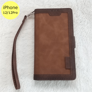 レトロ 手帳型 iPhone12/12Proケース ブラウン(iPhoneケース)