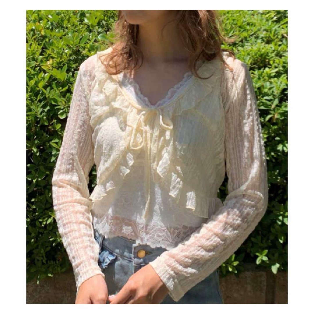 新品 レディース フリル リボン 総レース ボレロ カーディガン レディースのトップス(カーディガン)の商品写真