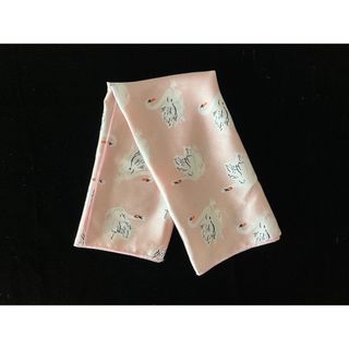 未使用 ミニ スカーフ 正方形 ピンク スワン 白鳥 バッグ チャーム リボン(バンダナ/スカーフ)