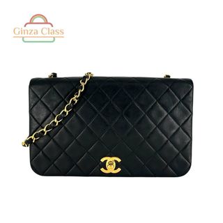 シャネル(CHANEL)のCHANEL シャネル マトラッセ フルフラップ チェーンショルダーバッグ ラムスキン ブラック １番台（1985〜1993）ゴールド金具 G付き ココマーク 黒 レディース レザー 斜め掛け(ショルダーバッグ)