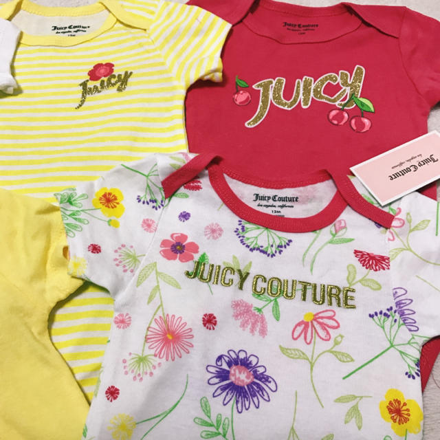 Juicy Couture(ジューシークチュール)のJuicy Couture♡半袖ロンパース5枚組＊イエローチェリー キッズ/ベビー/マタニティのベビー服(~85cm)(ロンパース)の商品写真