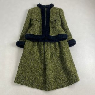 ジバンシィ(GIVENCHY)のジバンシィ　セットアップ　ツイード　ファー　バイカラー　グリーン　ブラック　(セット/コーデ)