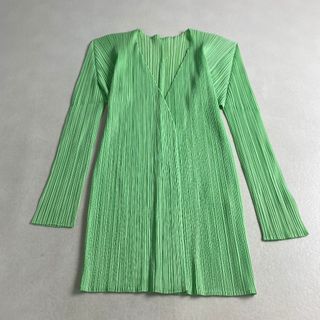 プリーツプリーズイッセイミヤケ(PLEATS PLEASE ISSEY MIYAKE)のプリーツプリーズ　カーディガン　変形　プリーツ　ライトグリーン　サイズ3　L相当(カーディガン)
