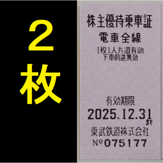 東武鉄道 株主優待乗車証 2枚 2025年12月期限 -b(鉄道乗車券)
