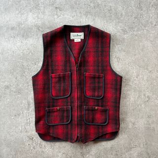 80s90s エルエルビーン ウールベスト USA製 レッドチェック S
