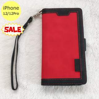 セール中♪ レトロ 手帳型 iPhone12/12Proケース レッド