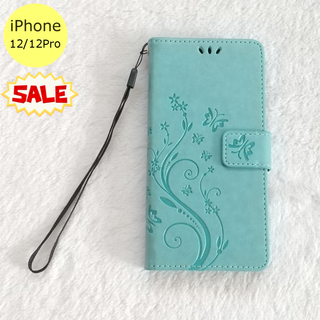 セール中♪ 蝶 手帳型 iPhone12/12Proケース グリーン(iPhoneケース)