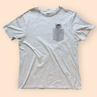 フェイクポケット アニマルプリント 半袖 Tシャツ L 杢グレー クルーネック