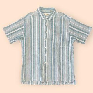 エルエルビーン(L.L.Bean)の80s エルエルビーン パイル生地 半袖 ストライプ シャツ M 胸ポケット(シャツ)