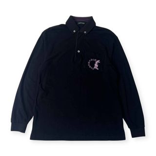 グリーンクラブ(GREEN CLUBS)のGREEN CLUBS グリーンクラブ ワーナーコラボ バックスバニー 鹿の子 BD 長袖 ポロシャツ 3/ブラック×パープル メンズ ライカ(その他)