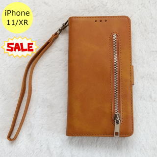 セール中♪ ジッパー付き手帳型 iPhone11/XRケース ブラウン T3