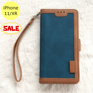 セール中♪ レトロ 手帳型 iPhone11/XRケース ブルー