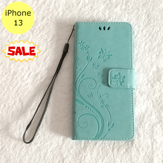 セール中♪ かわいい 蝶 手帳型 iPhone13 iPhoneケース グリーン