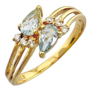 リング 指輪 14号 18金 K18イエローゴールド アクアマリン レディース   中古(リング(指輪))