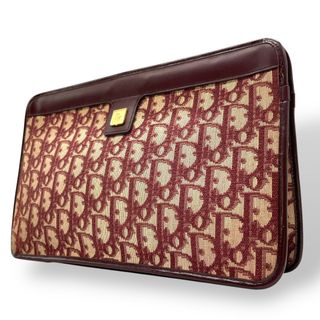 クリスチャンディオール(Christian Dior)の美品 Christian Dior クリスチャン ディオール トロッター クラッチバッグ キャンバス レザー 赤 ワインレッド ボルドー ゴールド金具 ロゴ ヴィンテージ レディース K11(クラッチバッグ)