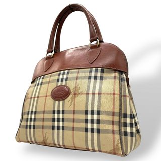 バーバリー(BURBERRY)のBURBERRY バーバリー ノバチェック シャドーホース ハンドバッグ 茶 ブラウン ベージュ PVC レザー ゴールド金具 手提げ ヴィンテージ レディース A1(ハンドバッグ)
