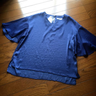 エージーバイアクアガール(AG by aquagirl)の新品タグ付きブルーフリル袖トップス(カットソー(半袖/袖なし))