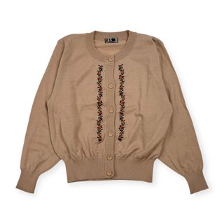 ダックス(DAKS)のDAKS ダックス 花柄 刺繍 長袖 ウール ニット カーディガン M/モカ系 レディース(カーディガン)