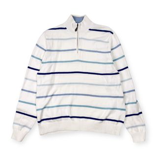 Brooks Brothers ブルックスブラザーズ ボーダー ハーフジップ コットン ニット セーター M/ブルー×ホワイト メンズ(ニット/セーター)