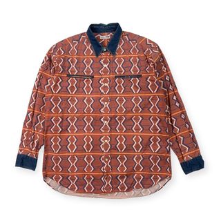 パーソンズ(PERSON'S)の希少 80s ビンテージ PERSON'S FOR MEN パーソンズ フォーメン デザイン 総柄 デニム切替 長袖シャツ サイズ XL~程度 /メンズ/オールド(シャツ)