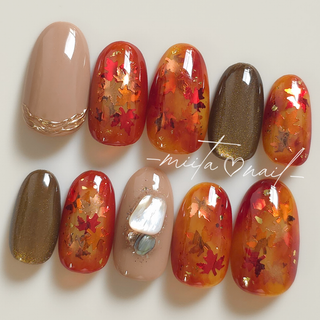 ネイルチップ 紅葉ネイル もみじネイル 秋ネイル ニュアンスネイル［69］(つけ爪/ネイルチップ)