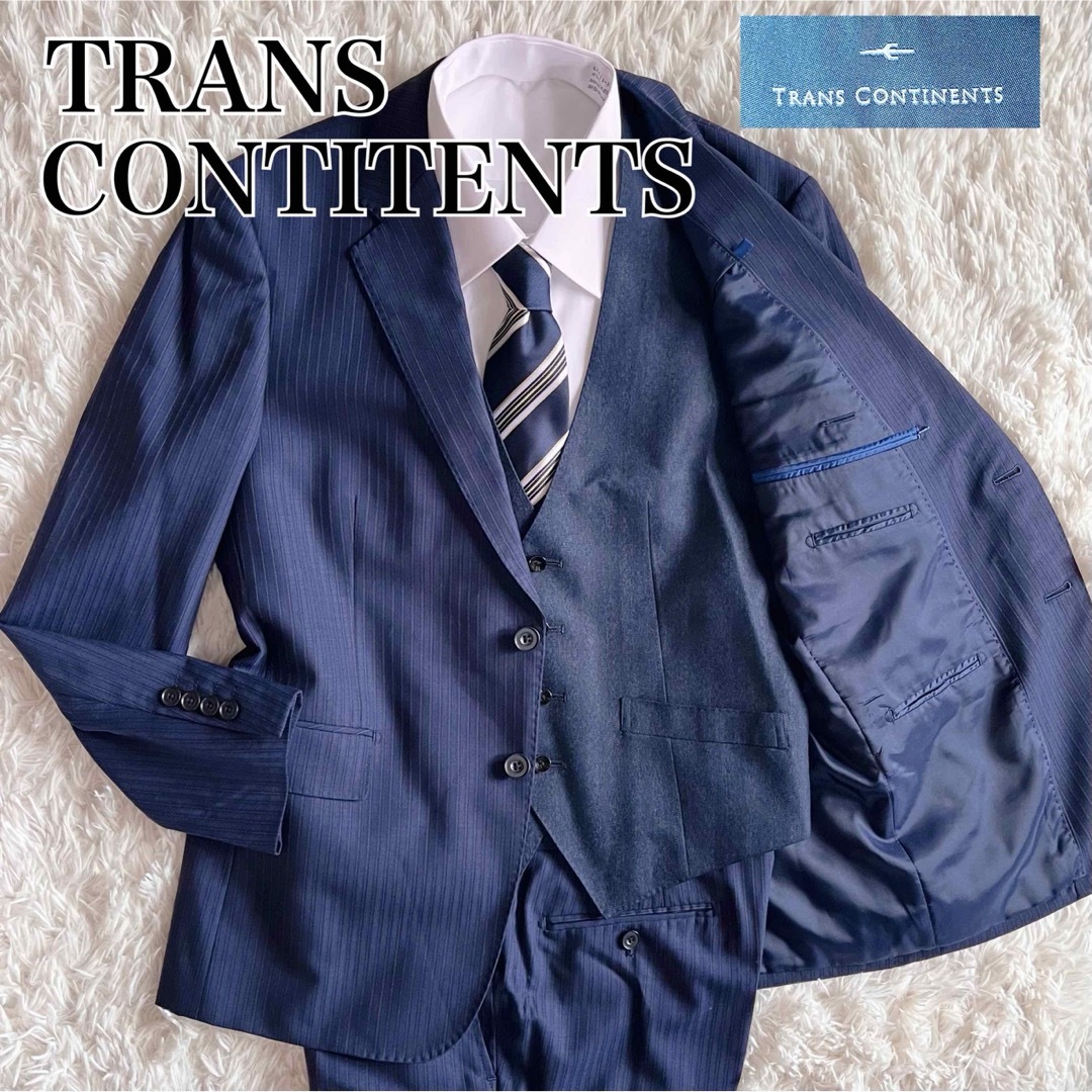 TRANS CONTINENTS(トランスコンチネンツ)の✨極美品✨トランスコンチネンツ　スリーピース　ブルー　ストライプ　セットアップ メンズのスーツ(セットアップ)の商品写真