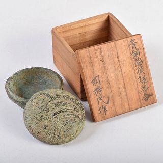 中国　明時代　青銅　龍模様　香合　時代箱付　V　R9348(金属工芸)
