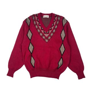 ピエールカルダン(pierre cardin)のpierre cardin ピエール・カルダン Vネック 長袖 ウール ニット セーター L/レッド メンズ ビンテージ(ニット/セーター)