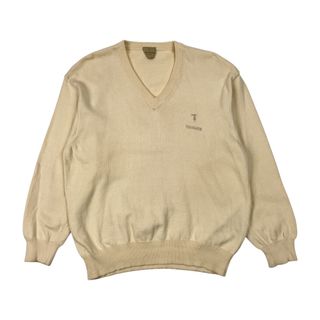 トラサルディ(Trussardi)のイタリア製 TRUSSARDI トラサルディ Vネック 長袖 コットン ニット セーター L/アイボリー メンズ(ニット/セーター)