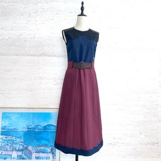 プラダ(PRADA)の美品★PRADA★ロゴプレート★ベルト付★ロングワンピース(ロングワンピース/マキシワンピース)