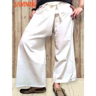 タイパンツ　白　生成　アジアン　フィッシャーマンパンツ　エスニック(その他)