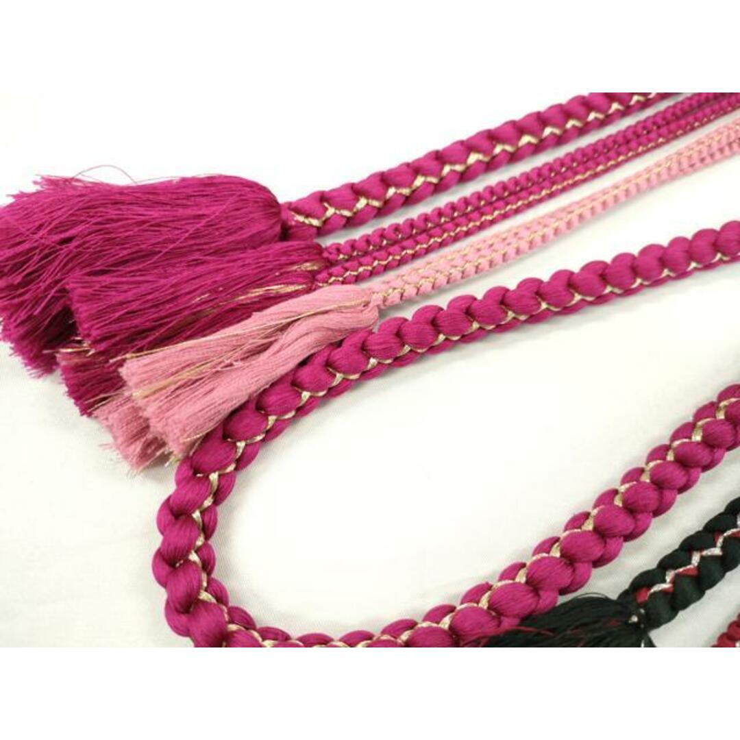 平和屋着物▼和装小物　帯締め２本セット　振袖用　飾り付き　飾り玉　パール　花　黒　中紅色　金銀糸　逸品　CAAW4233ju レディースの水着/浴衣(和装小物)の商品写真