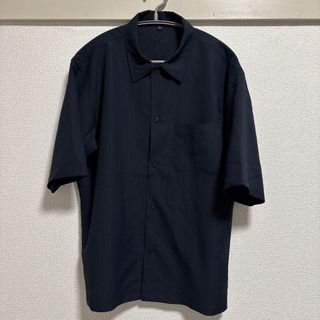 無印良品 紳士 風を通すストレッチ五分袖シャツ ダークネイビー M