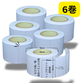 感熱ラベルシール,50x 30mm (6巻,850枚／巻、合計＝5100枚)