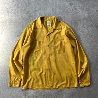 60s- ヴァンヒューセン オープンカラーシャツ マスタード M コットンポリ