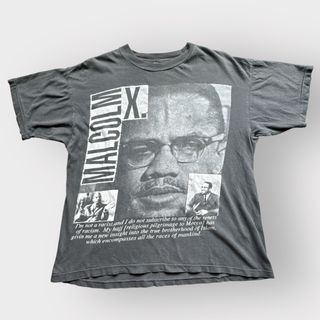 ティービーアンドムービー(TV&MOVIE)の偉人T 90s マルコムX 大判プリント ダークグレー 良フェード ムービーT(Tシャツ/カットソー(半袖/袖なし))
