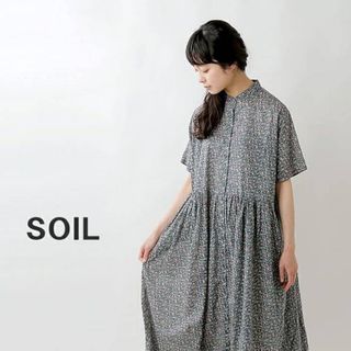 ソイル(SOIL)のソイル SOIL コットンボイルスモールフラワープリントバンドカラードレス(ロングワンピース/マキシワンピース)